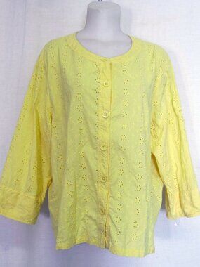 Vermont Country Store Yellow eyelet Topper or Blouse - Size L